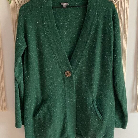 J. JILL Green Speckled Angora Blend‎ Button Cardigan Sweater Size Medium - Picture 2 of 11